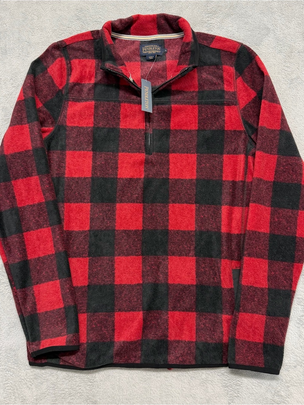 NEW Pendleton Red Black Buffalo Check Fleece 1/4 Zip Pullover Sweater Men’s M